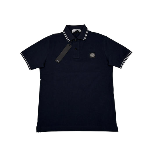 Stone Island Navy Blue Patch Logo Short Sleeve Polo Shirt
