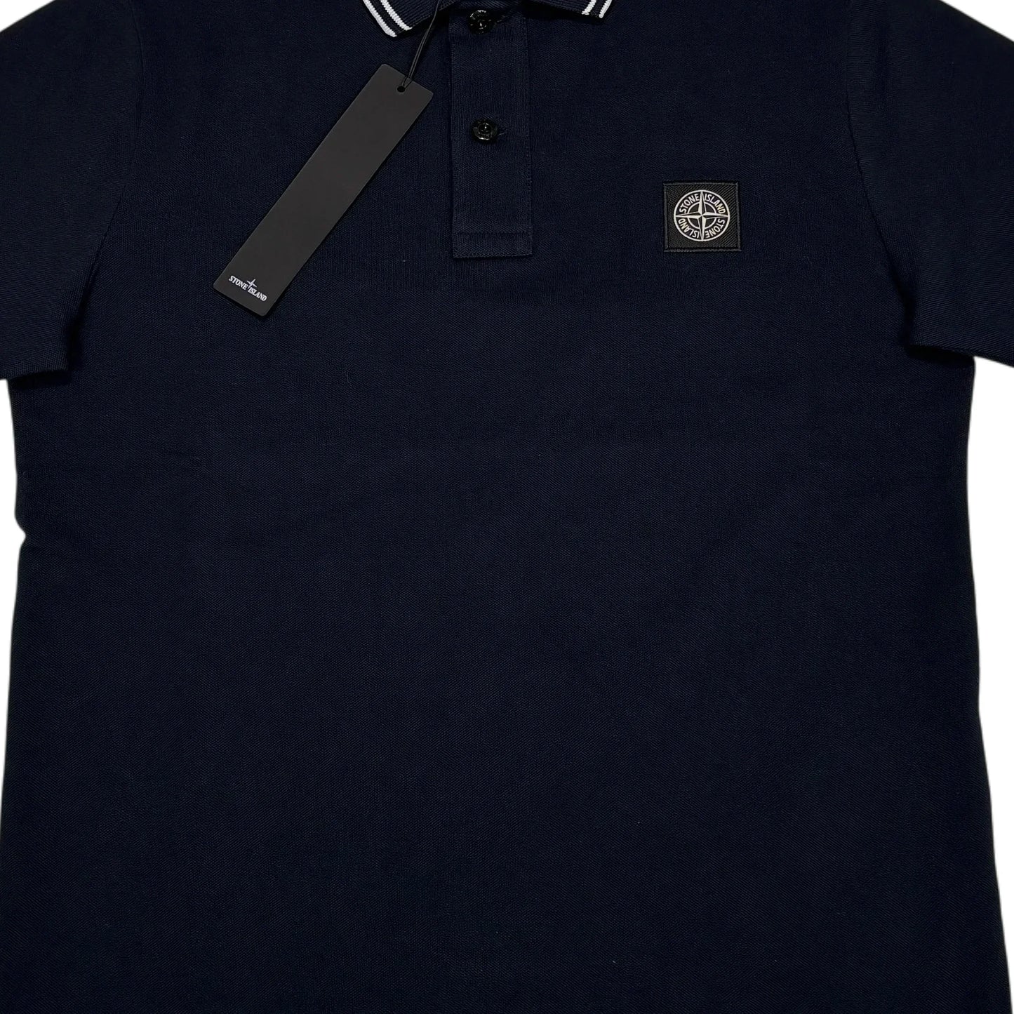 Stone Island Navy Blue Patch Logo Short Sleeve Polo Shirt