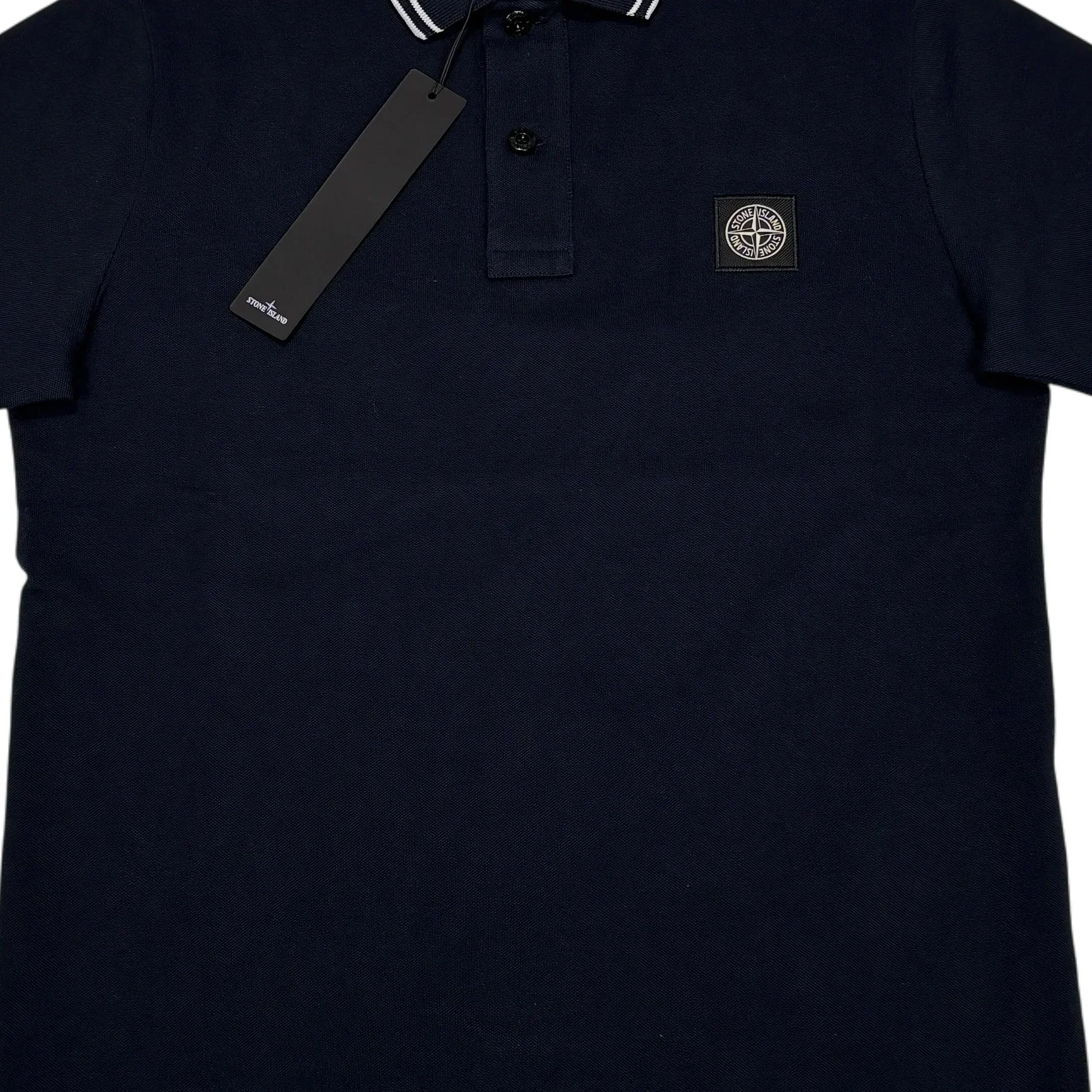 Stone Island Navy Blue Patch Logo Short Sleeve Polo Shirt
