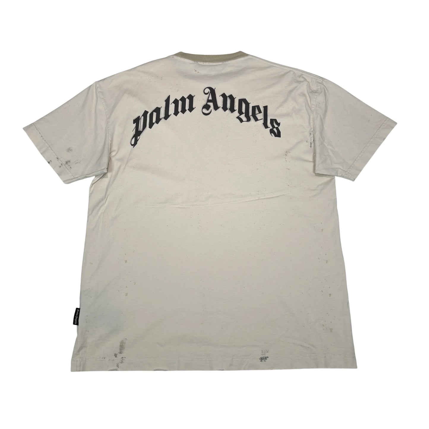 Palm Angels Beige with Front and Back Printed Logo Palm Design T-shirt