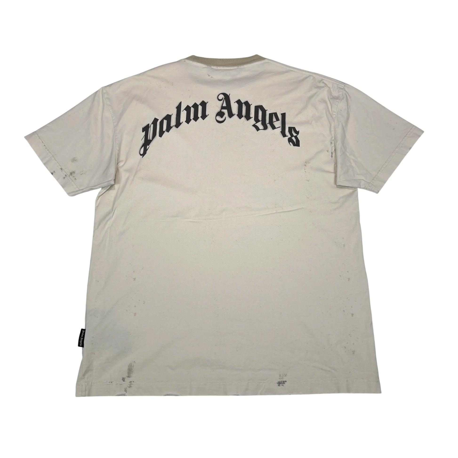 Palm Angels Beige with Front and Back Printed Logo Palm Design T-shirt