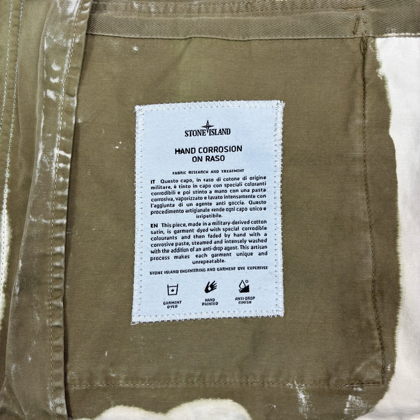 Stone Island White Hand Corrosion on Raso Parka Jacket