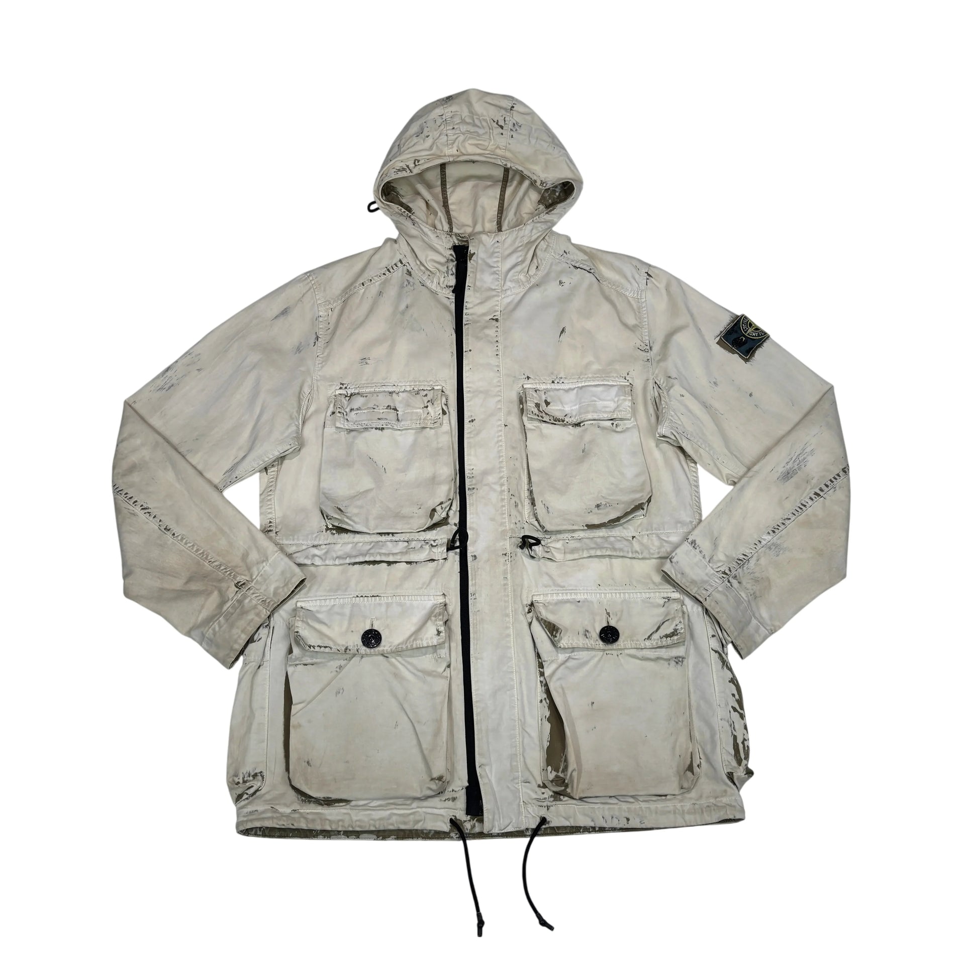 Stone Island White Hand Corrosion on Raso Parka Jacket