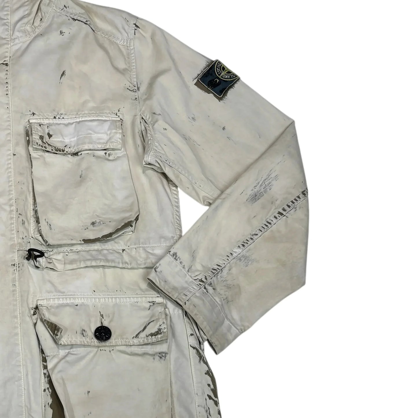 Stone Island White Hand Corrosion on Raso Parka Jacket