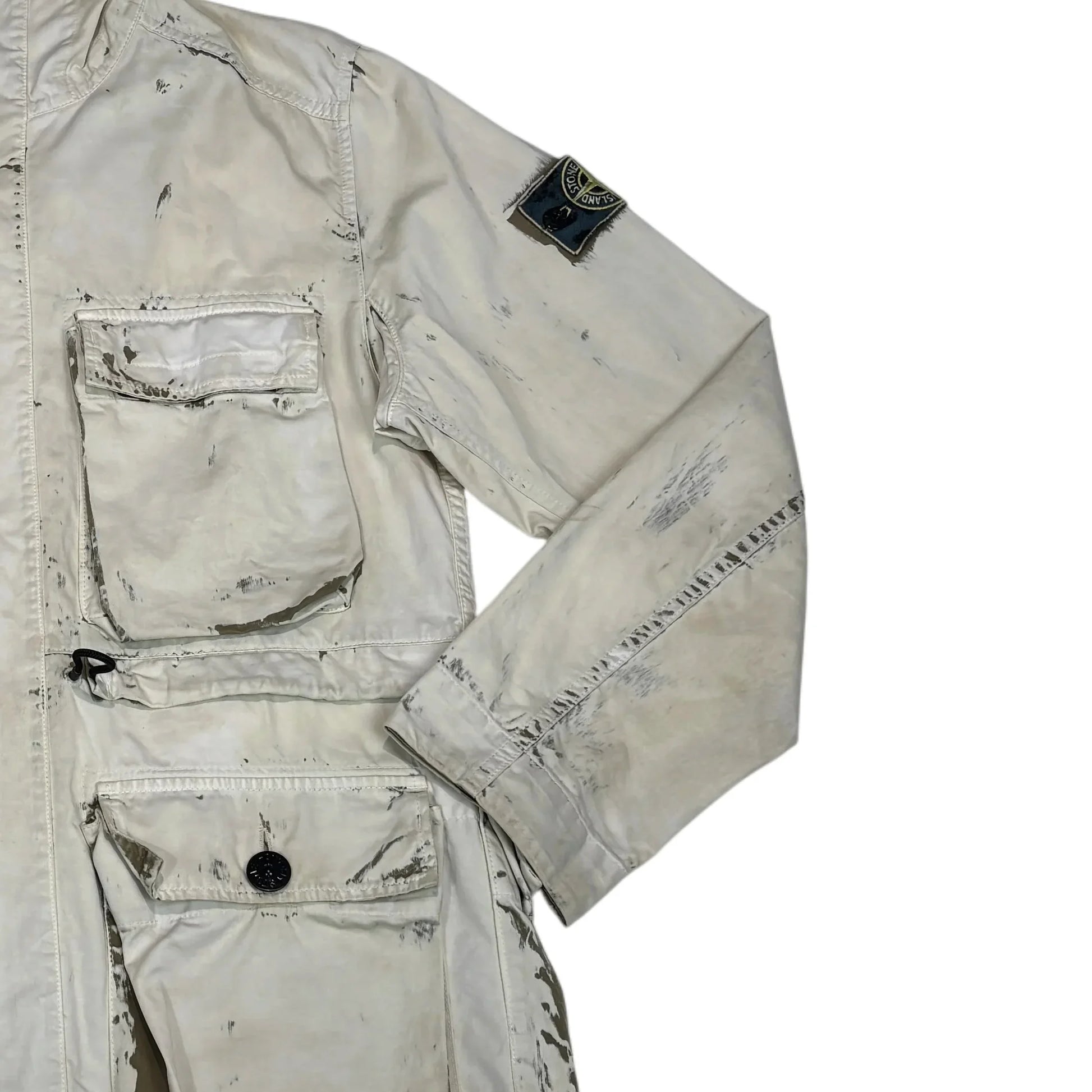 Stone Island White Hand Corrosion on Raso Parka Jacket