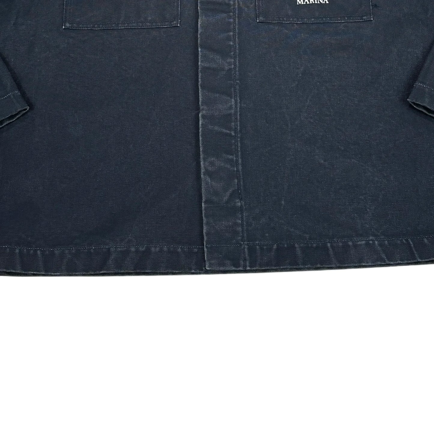 Stone Island Navy Blue Denim Logo Spell Out Overshirt Jacket
