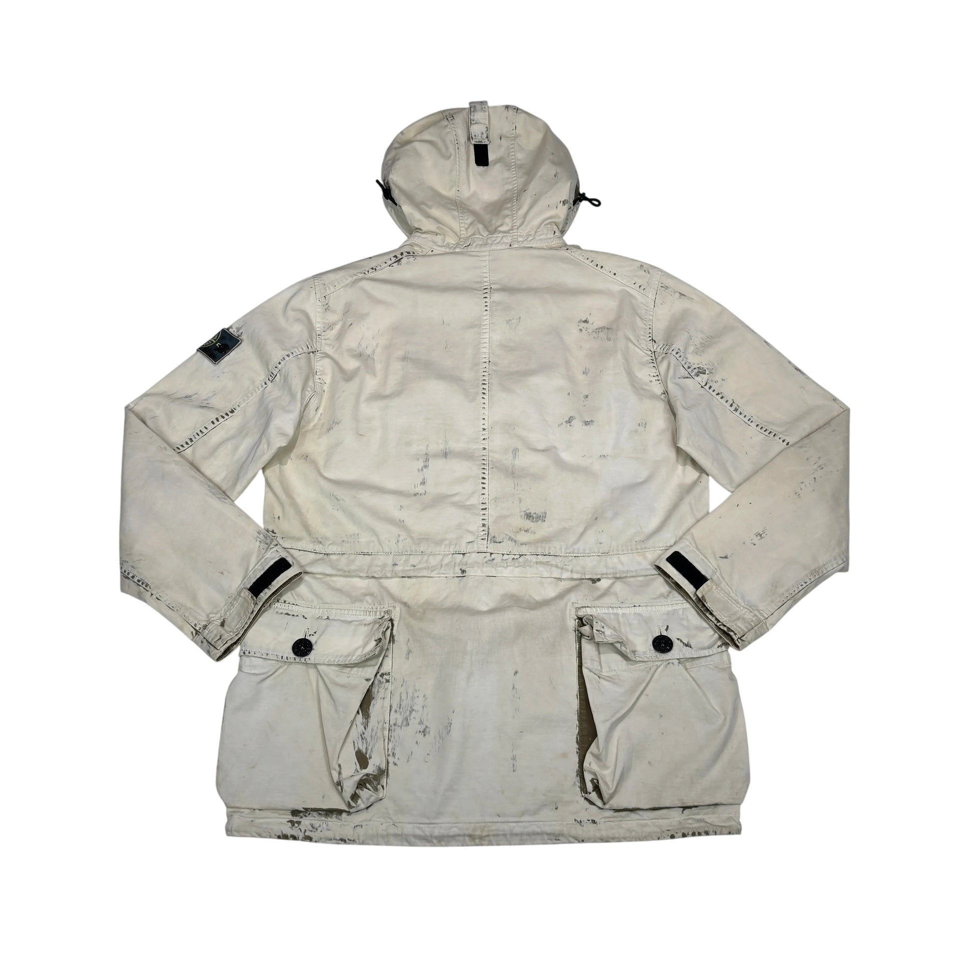 Stone Island White Hand Corrosion on Raso Parka Jacket