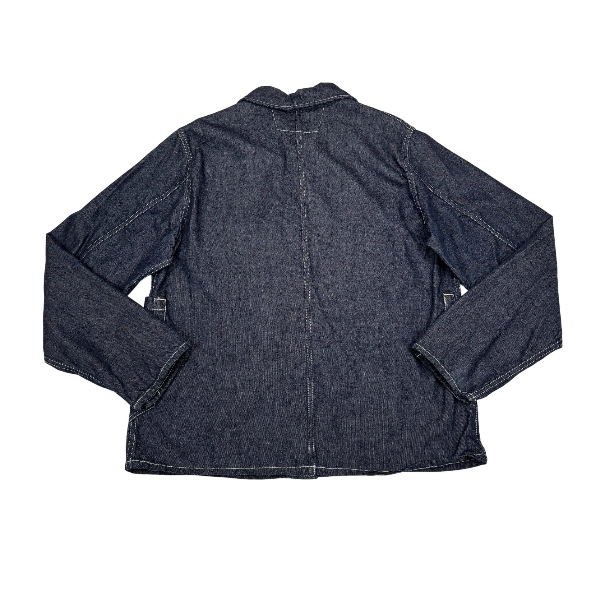 Stone Island Navy Blue Denim Logo Spell Out Overshirt Jacket
