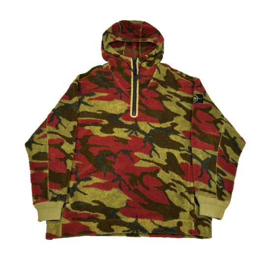 Stone Island Red Camo Half-zip Fleece Hooded Pullover