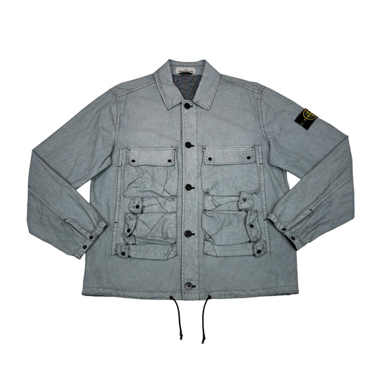 Stone Island Technical Utility Compass Patch Pocket Detail Tela Placcata Overshirt