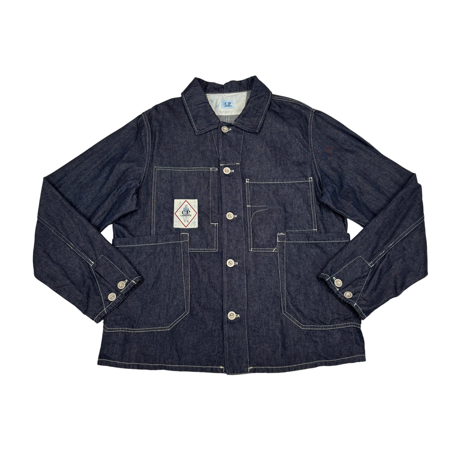 C.p. Company Blue Denim Box Logo Sailor Chore Jacket