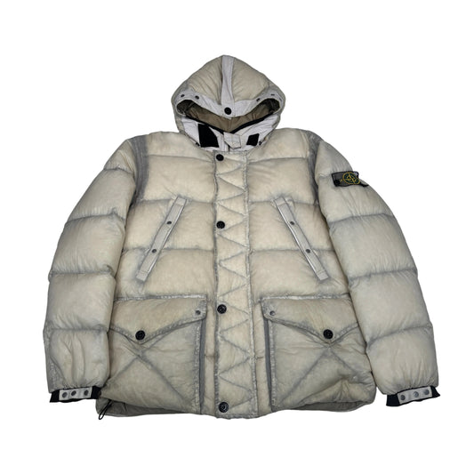Stone Island Beige Opaque Mesh Badge Reversable Down Jacket