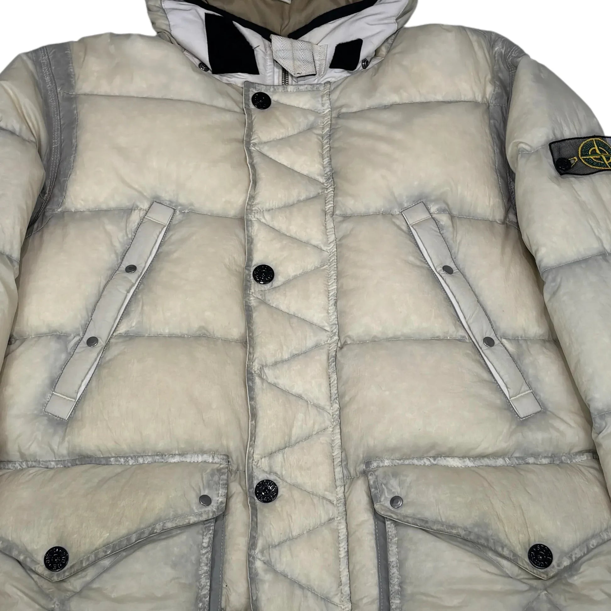 Stone Island Beige Opaque Mesh Badge Reversable Down Jacket