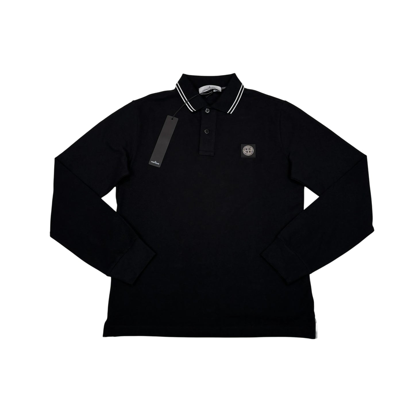 Stone Island Black Patch Logo Long Sleeve Polo Shirt