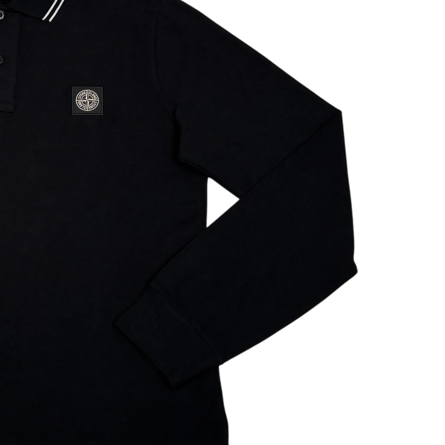 Stone Island Black Patch Logo Long Sleeve Polo Shirt