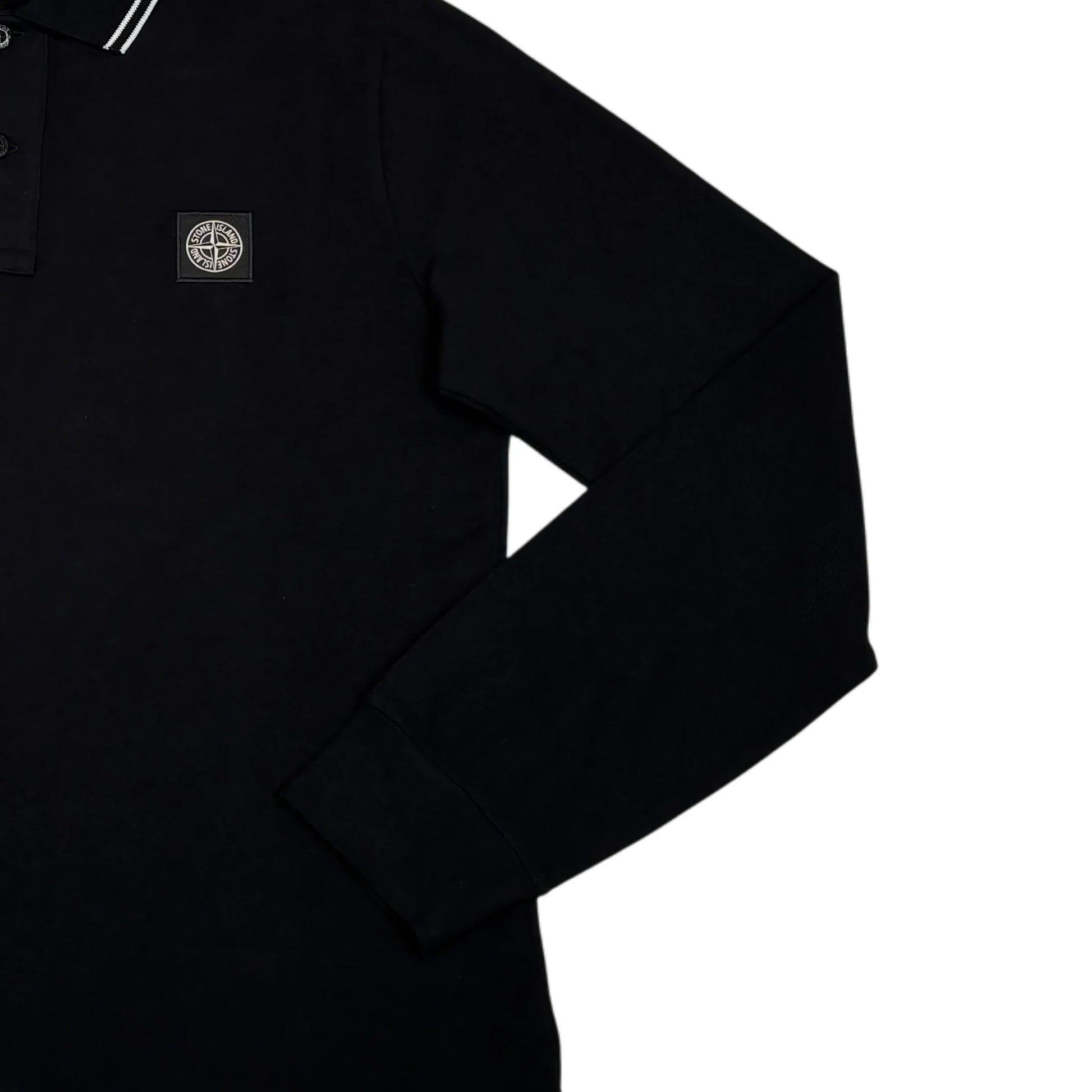 Stone Island Black Patch Logo Long Sleeve Polo Shirt