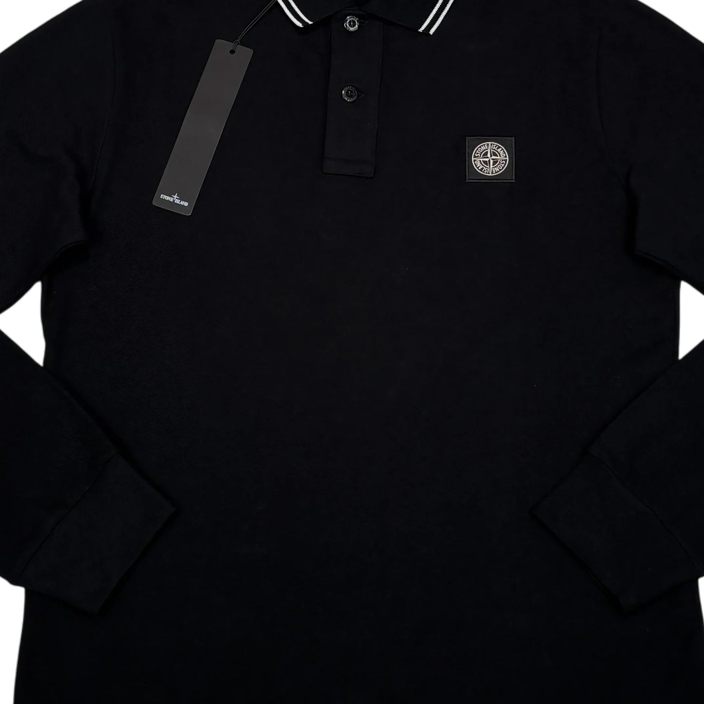 Stone Island Black Patch Logo Long Sleeve Polo Shirt