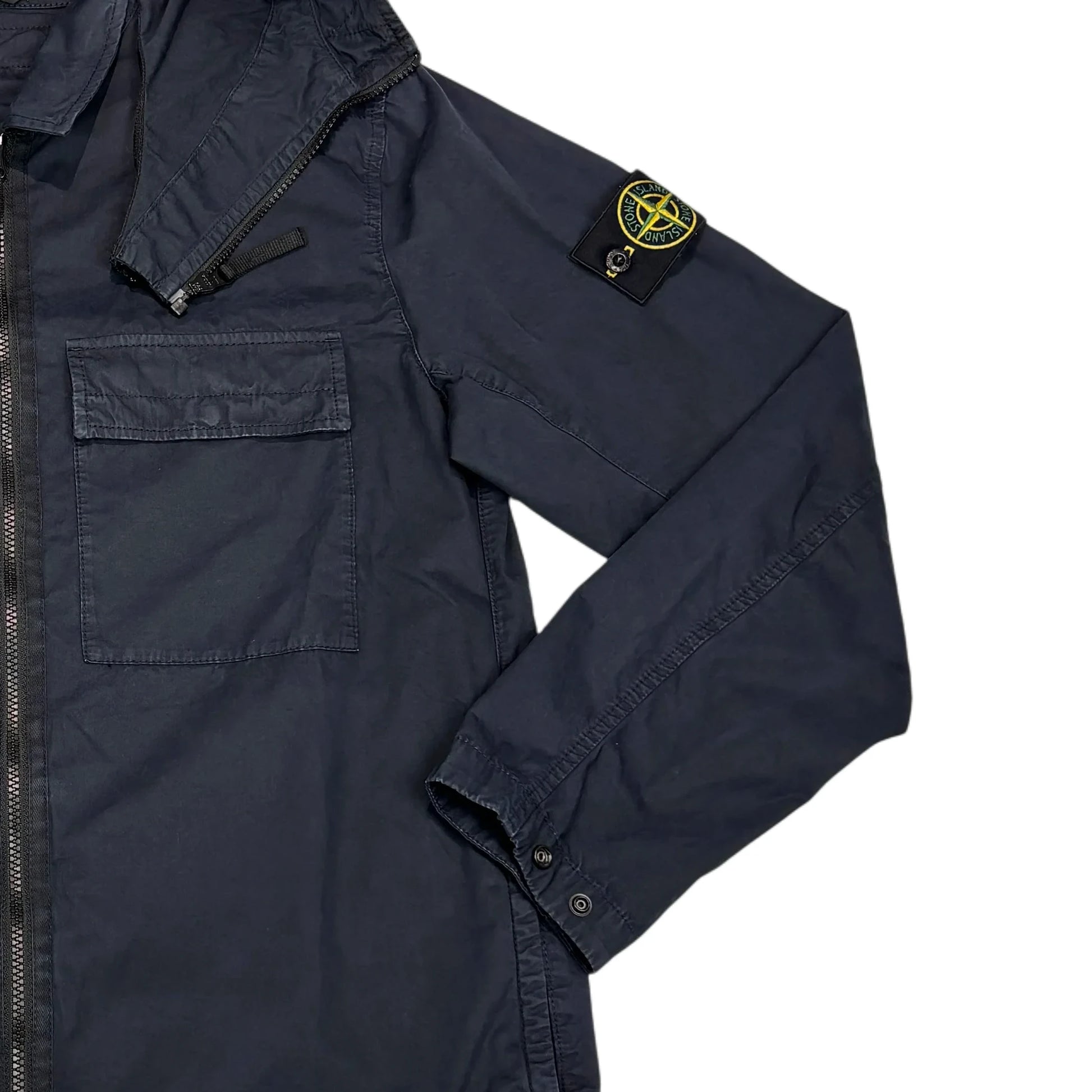 Stone Island Navy Blue Compass Patch with Removable Hooded Jacket