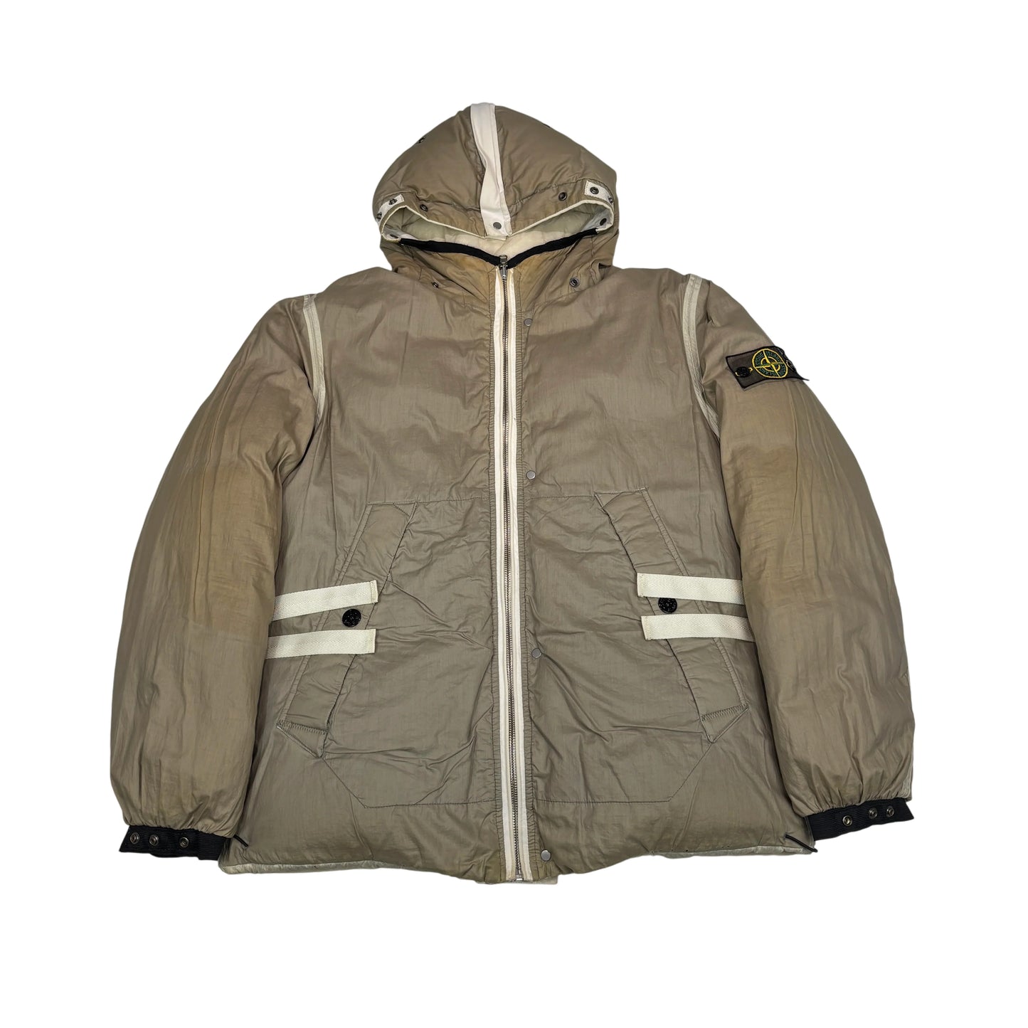 Stone Island Beige Opaque Mesh Badge Reversable Down Jacket
