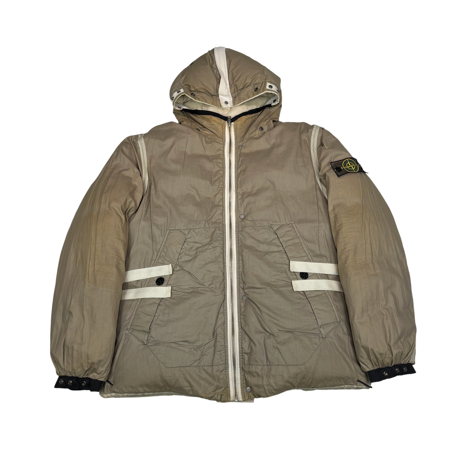 Stone Island Beige Opaque Mesh Badge Reversable Down Jacket