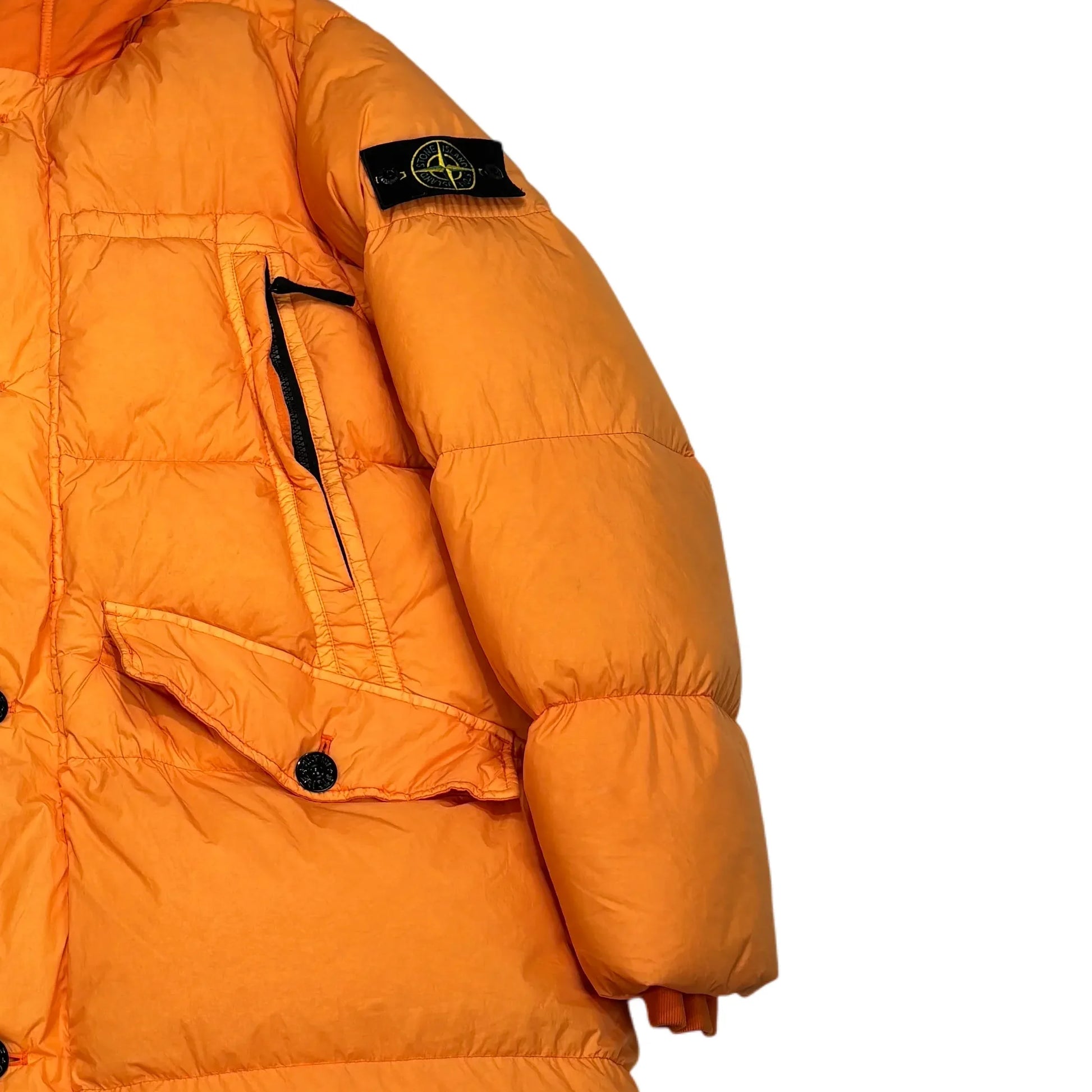 Stone Island Orange Garment Dyed Crinkle Reps NY Down Puffer Coat