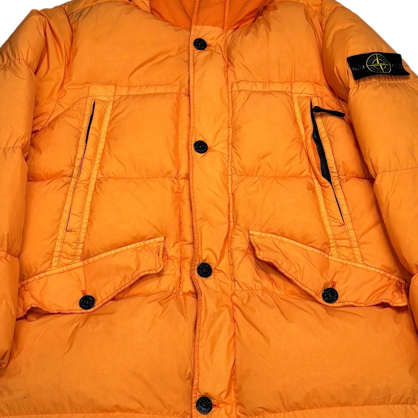 Stone Island Orange Garment Dyed Crinkle Reps NY Down Puffer Coat