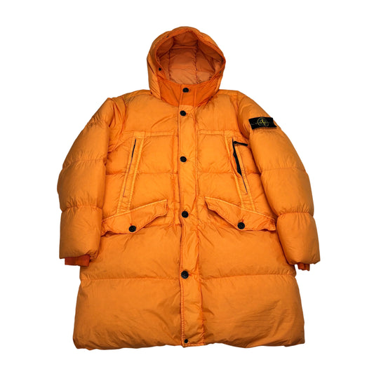 Stone Island Orange Garment Dyed Crinkle Reps NY Down Puffer Coat