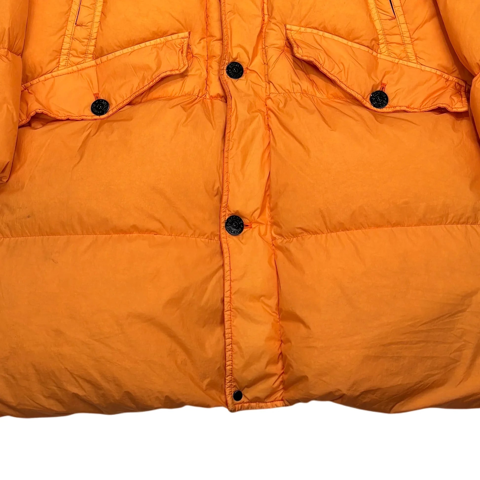 Stone Island Orange Garment Dyed Crinkle Reps NY Down Puffer Coat