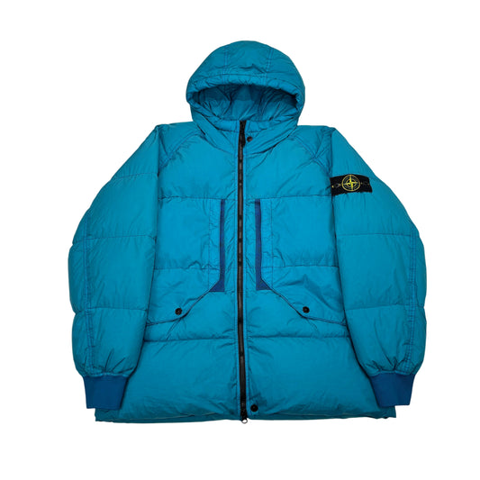 Stone Island Blue Garment Dyed Crinkle Reps R-NY Down Jacket