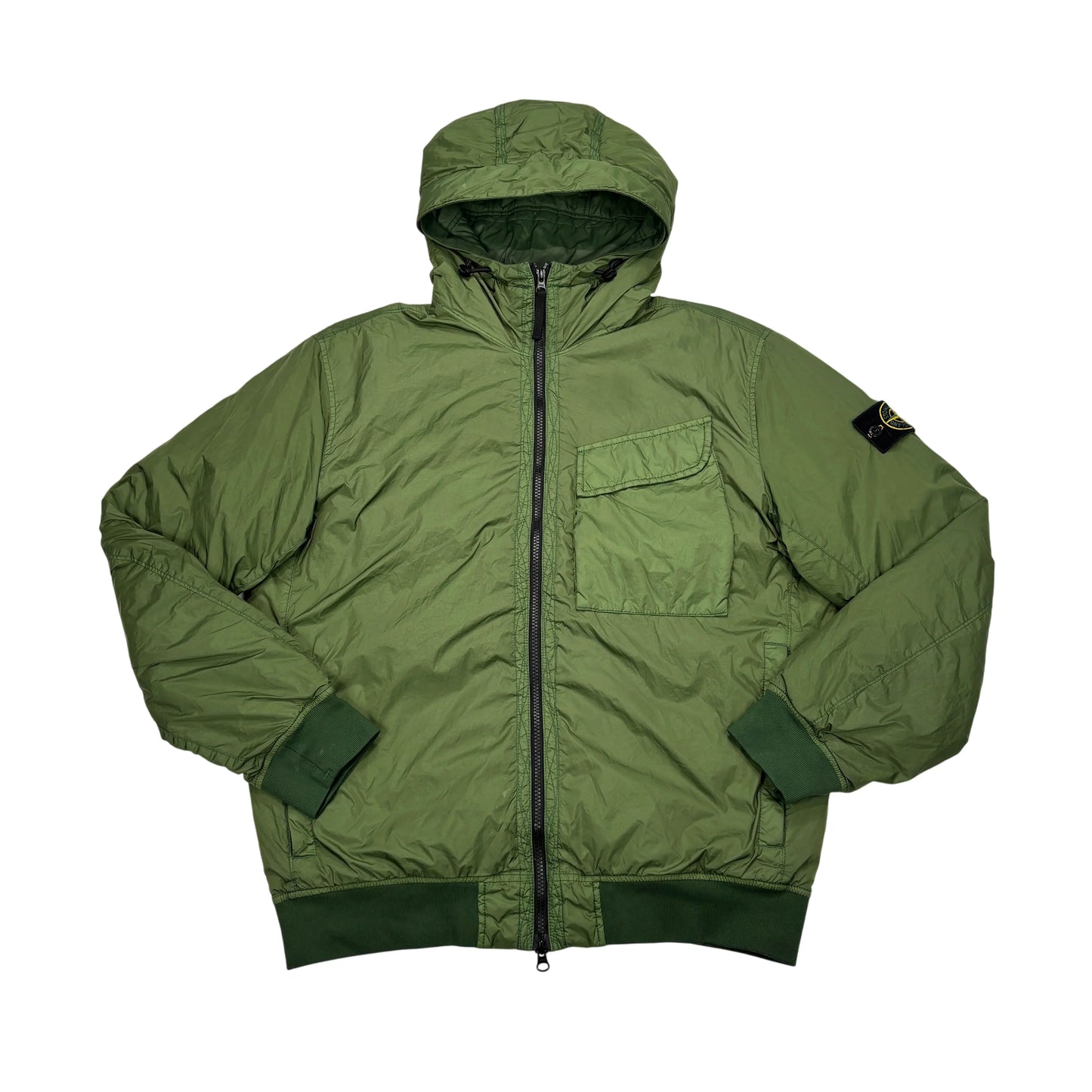 Stone Island Green Garment Dyed Crinkle Reps R-NY with Primaloft-TC Hooded Jacket
