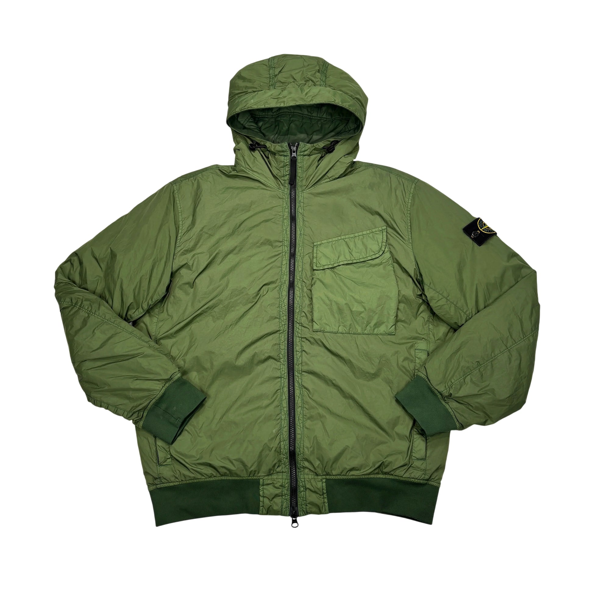 Stone Island Green Garment Dyed Crinkle Reps R-NY with Primaloft-TC Hooded Jacket
