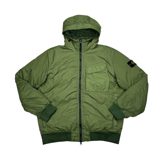 Stone Island Green Garment Dyed Crinkle Reps R-NY with Primaloft-TC Hooded Jacket