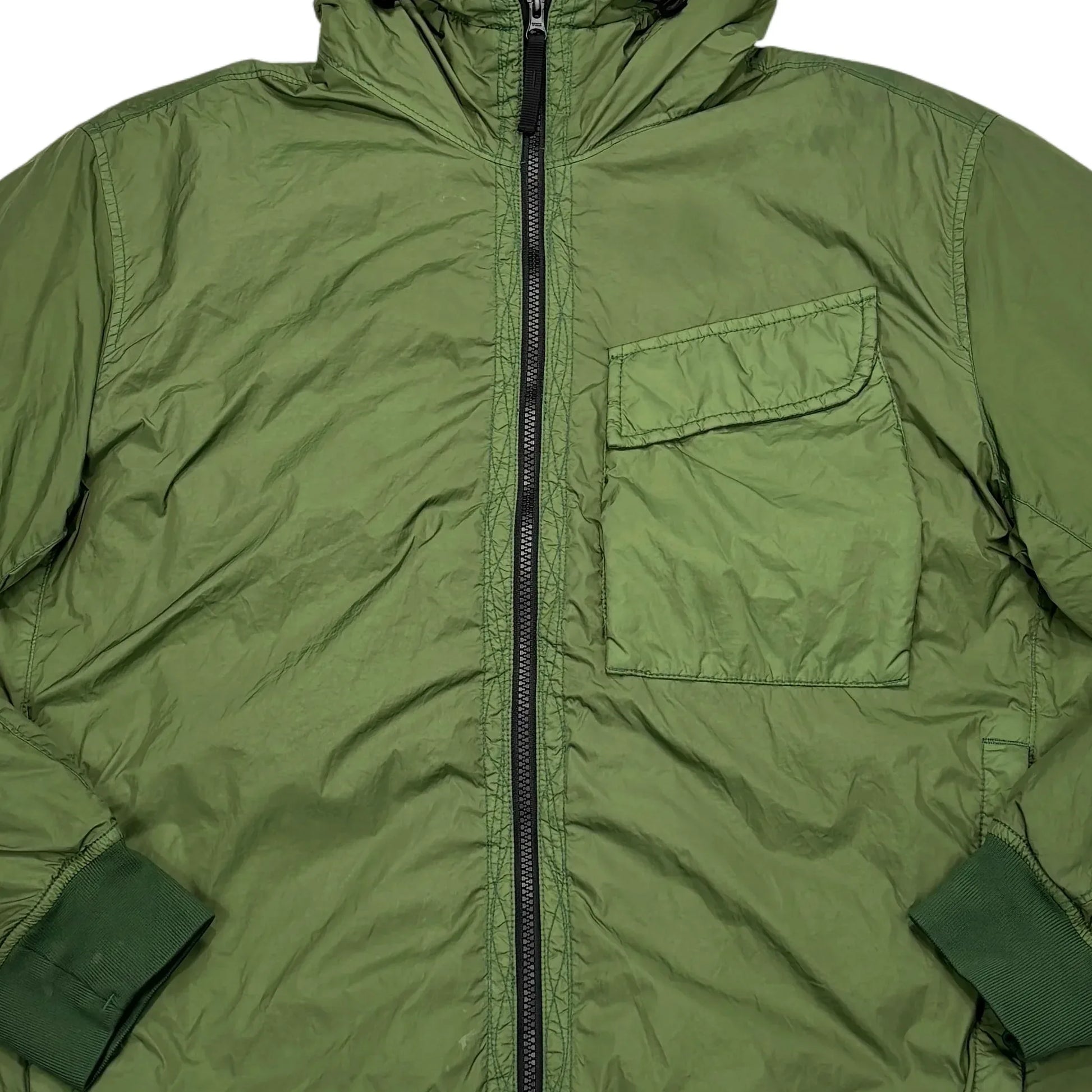 Stone Island Green Garment Dyed Crinkle Reps R-NY with Primaloft-TC Hooded Jacket