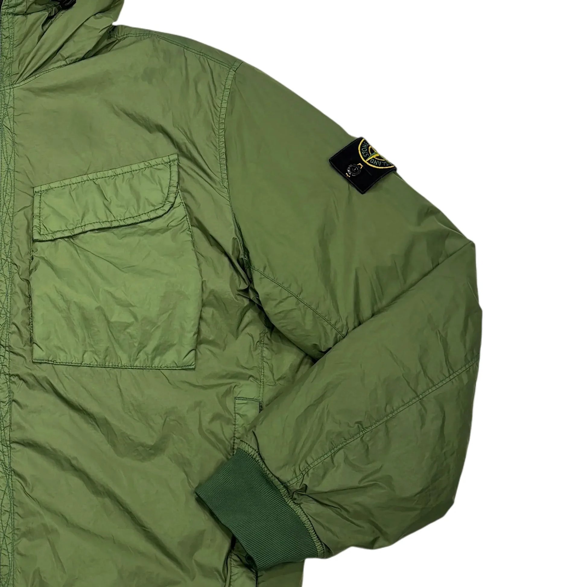 Stone Island Green Garment Dyed Crinkle Reps R-NY with Primaloft-TC Hooded Jacket