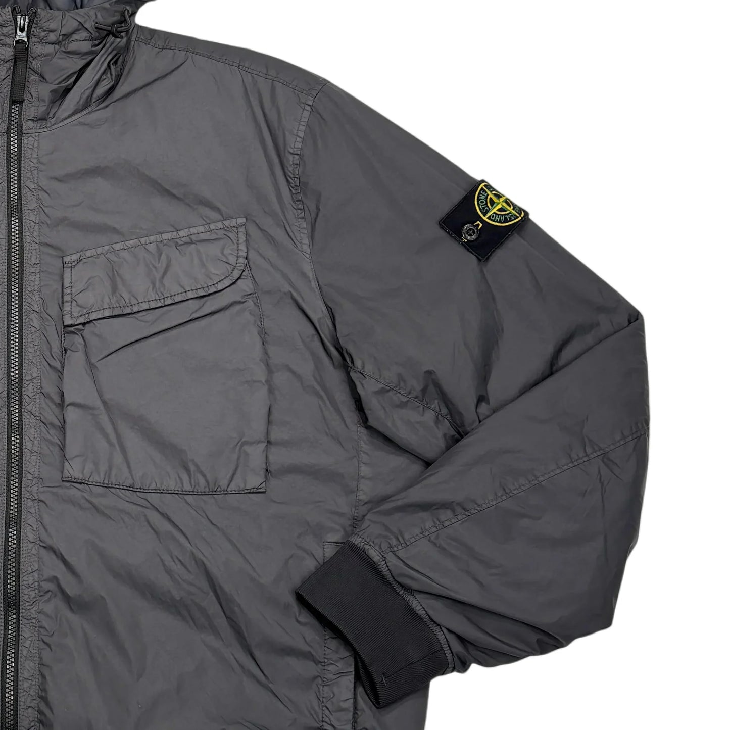 Stone Island Gray Garment Dyed Crinkle Reps R-NY with Primaloft-TC Hooded Jacket