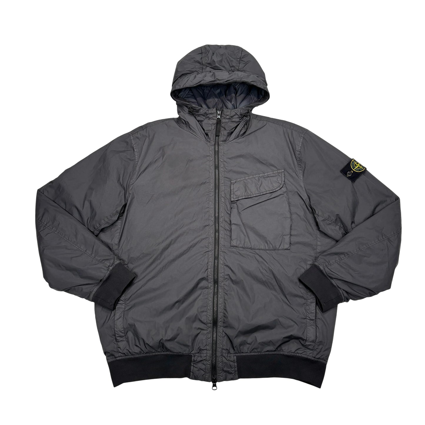 Stone Island Gray Garment Dyed Crinkle Reps R-NY with Primaloft-TC Hooded Jacket