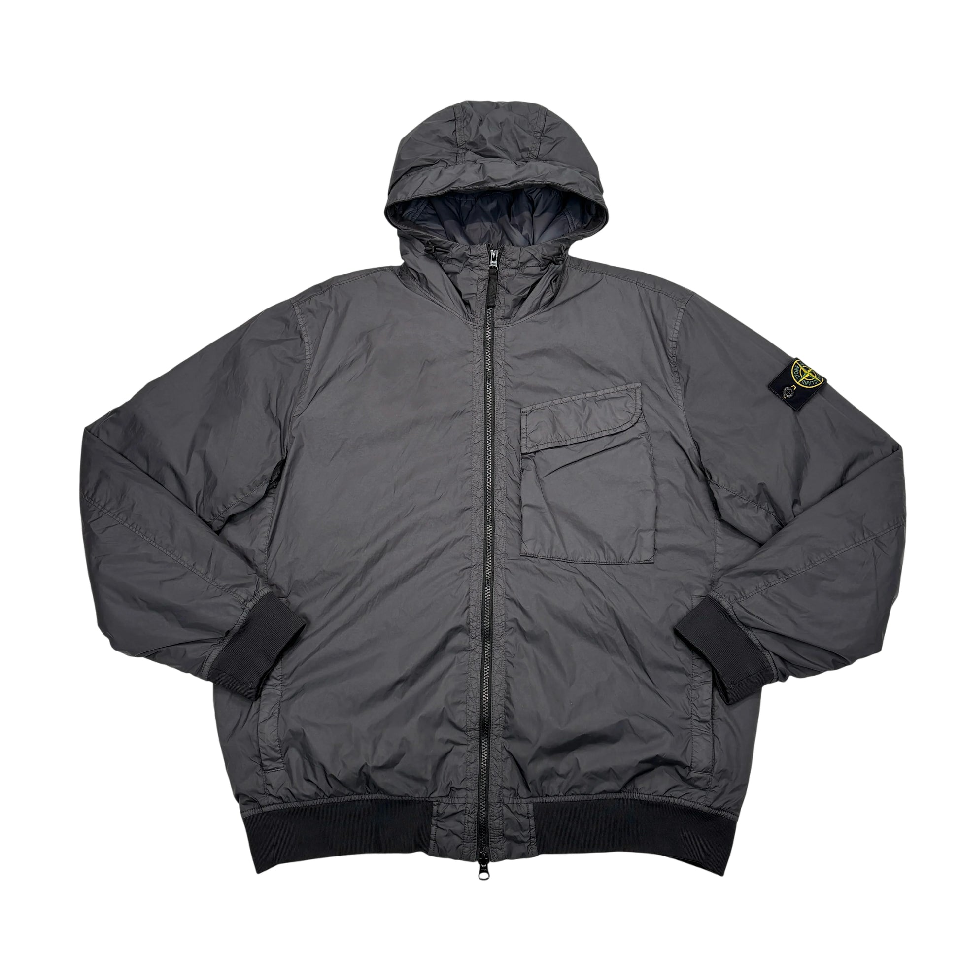Stone Island Gray Garment Dyed Crinkle Reps R-NY with Primaloft-TC Hooded Jacket
