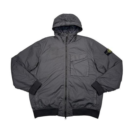 Stone Island Gray Garment Dyed Crinkle Reps R-NY with Primaloft-TC Hooded Jacket