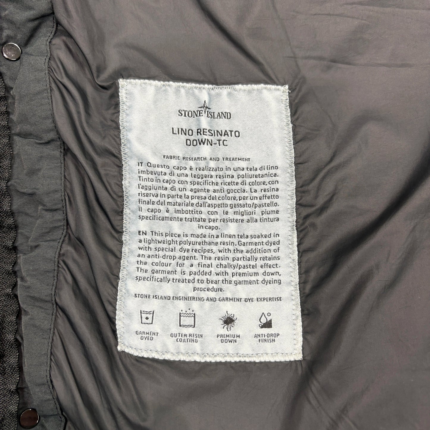 Stone Island Gray Lino Resinato Down-TC Puffer Jacket