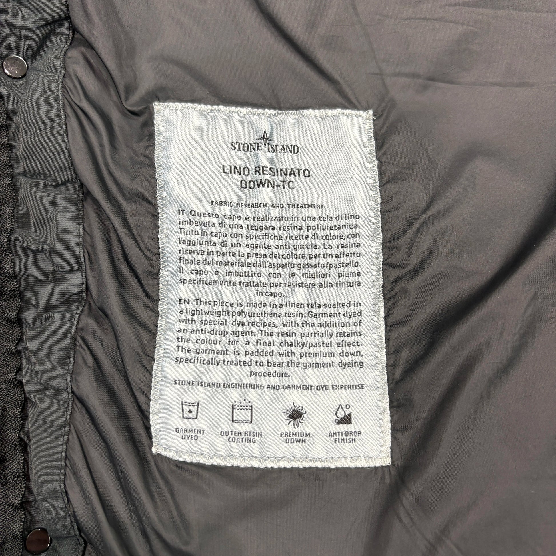 Stone Island Gray Lino Resinato Down-TC Puffer Jacket