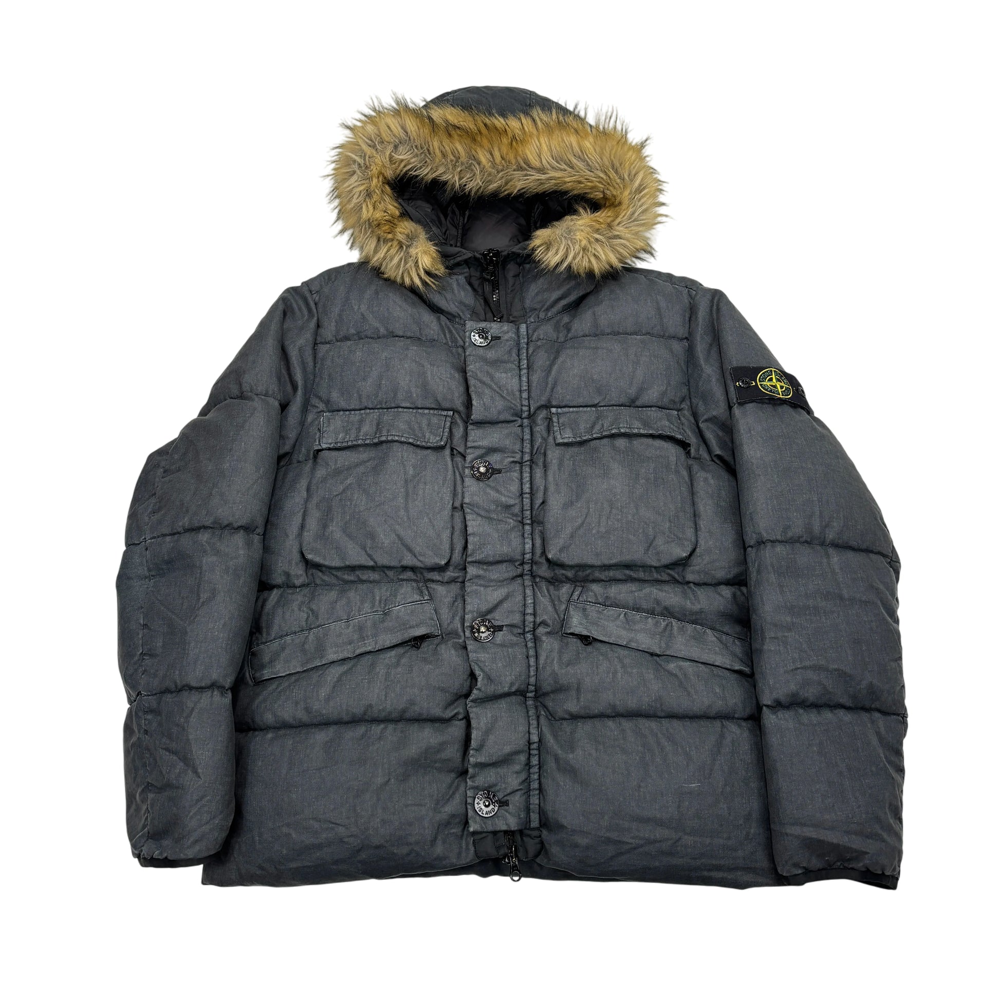 Stone Island Gray Lino Resinato Down-TC Puffer Jacket