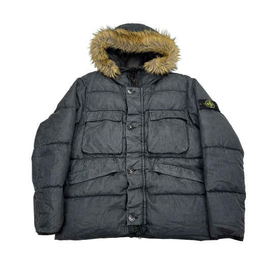 Stone Island Gray Lino Resinato Down-TC Puffer Jacket