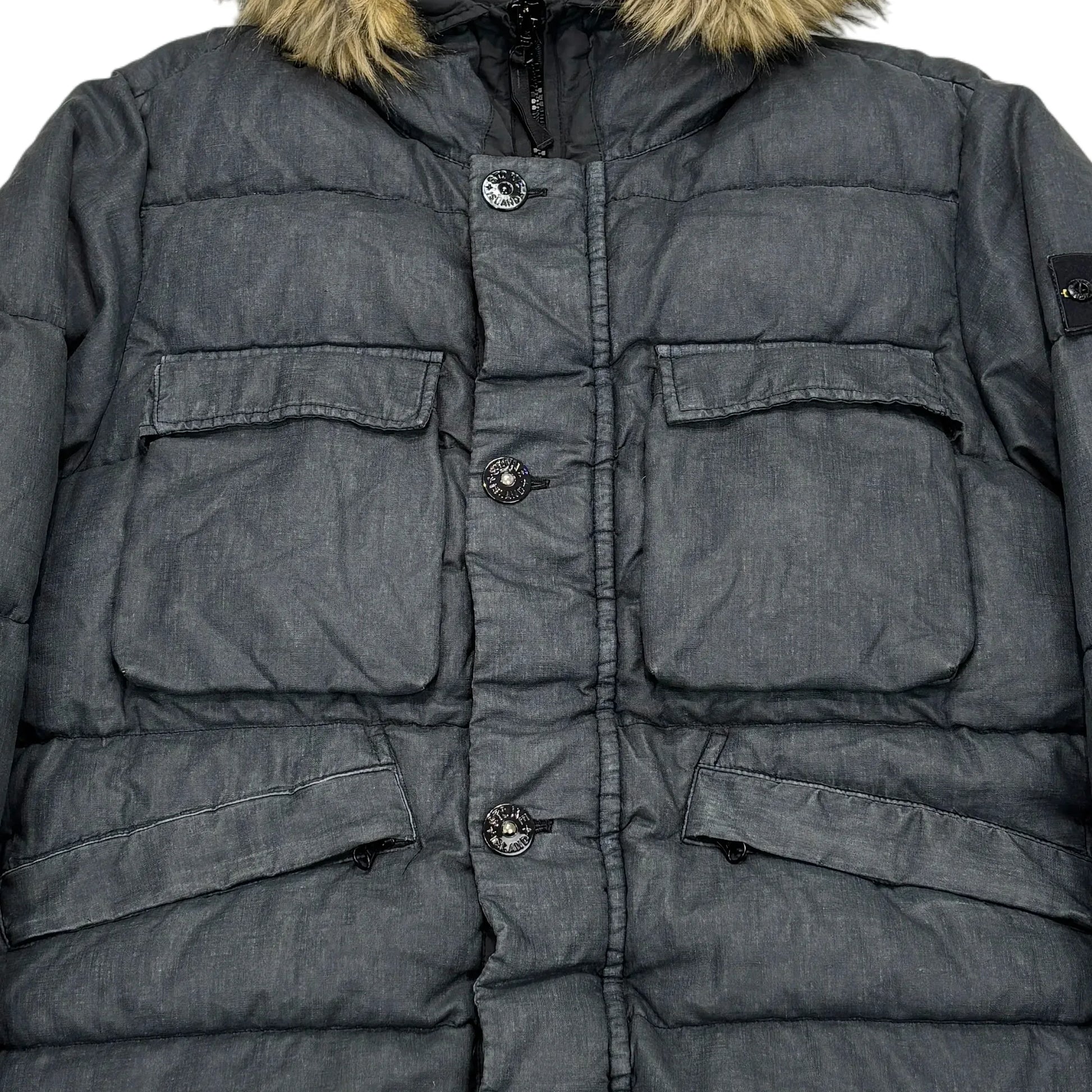 Stone Island Gray Lino Resinato Down-TC Puffer Jacket