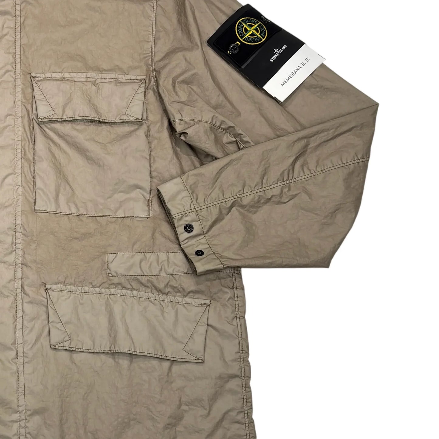 Stone Island Beige Membrana 3L TC with Hidden Hood Compass Patch Jacket