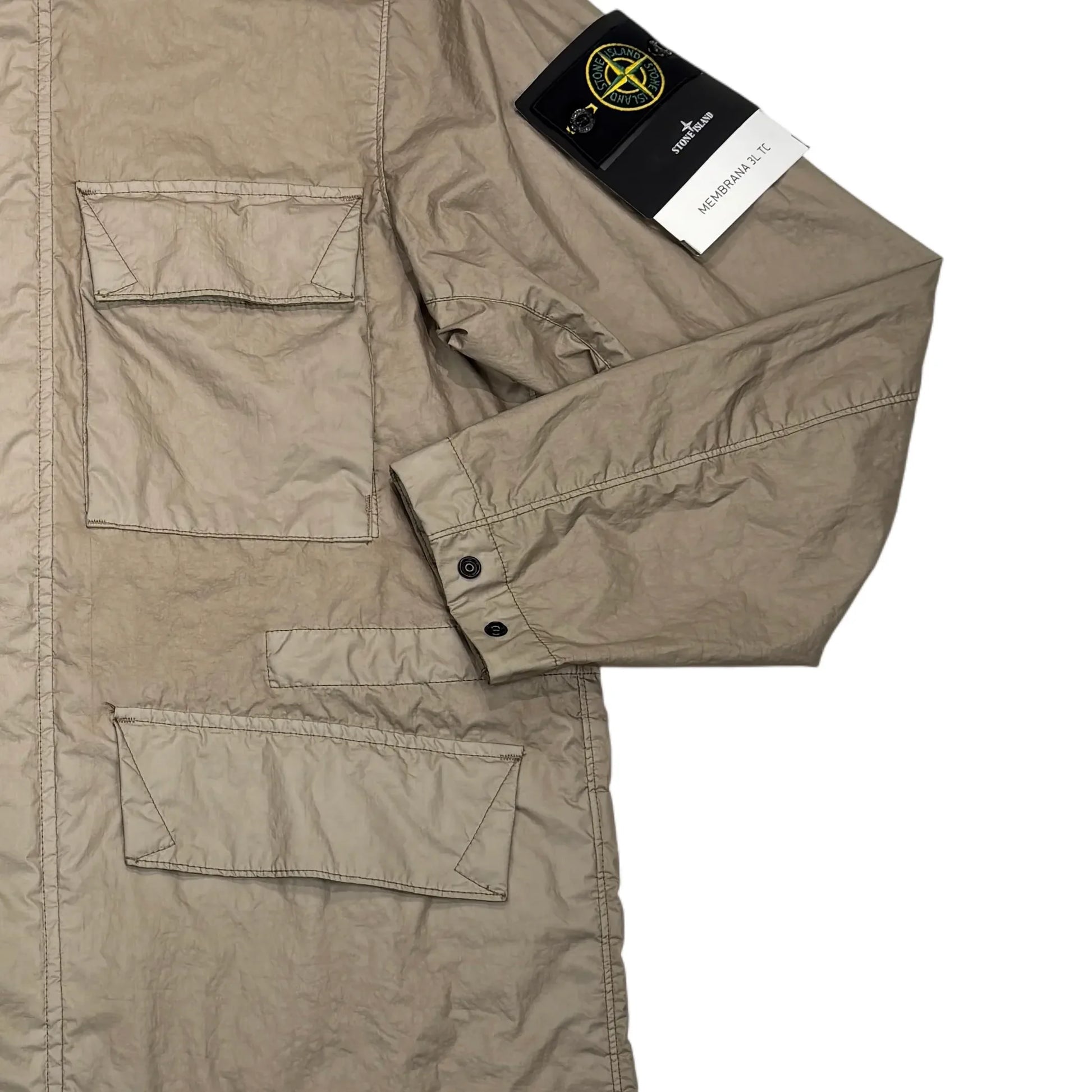 Stone Island Beige Membrana 3L TC with Hidden Hood Compass Patch Jacket