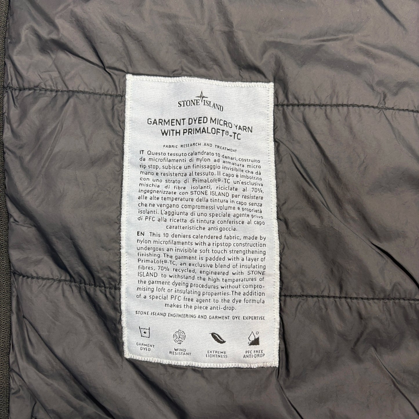 Stone Island Black Garment Dyed Micro Yarn with Primaloft TC Hooded Jacket