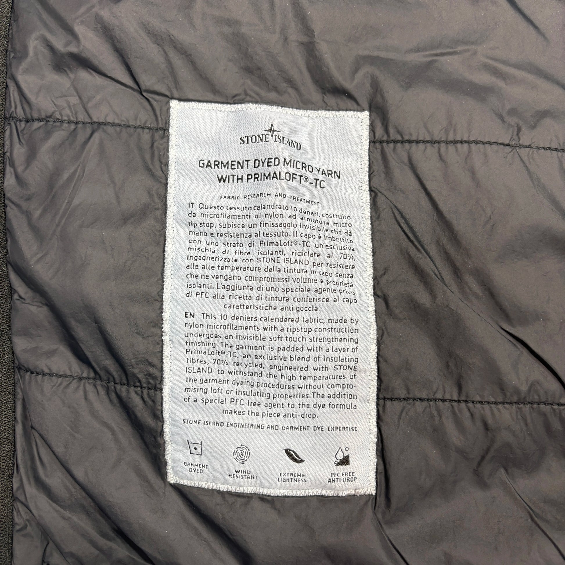 Stone Island Black Garment Dyed Micro Yarn with Primaloft TC Hooded Jacket