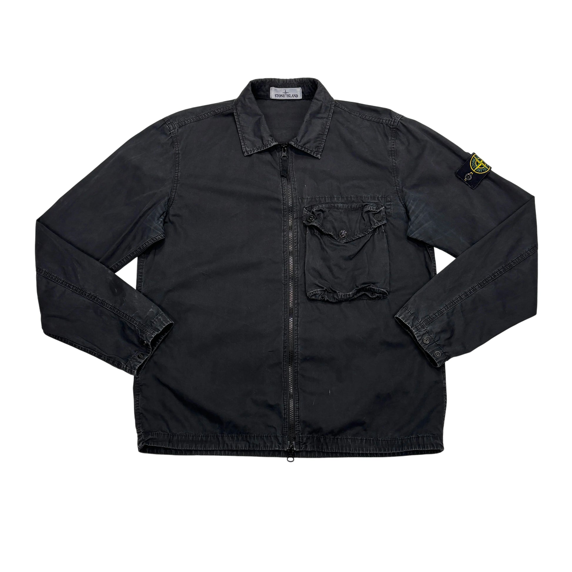 Stone Island Black Compass Patch Collared Overshirt Jacket