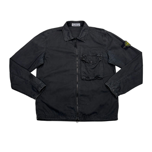 Stone Island Black Compass Patch Collared Overshirt Jacket