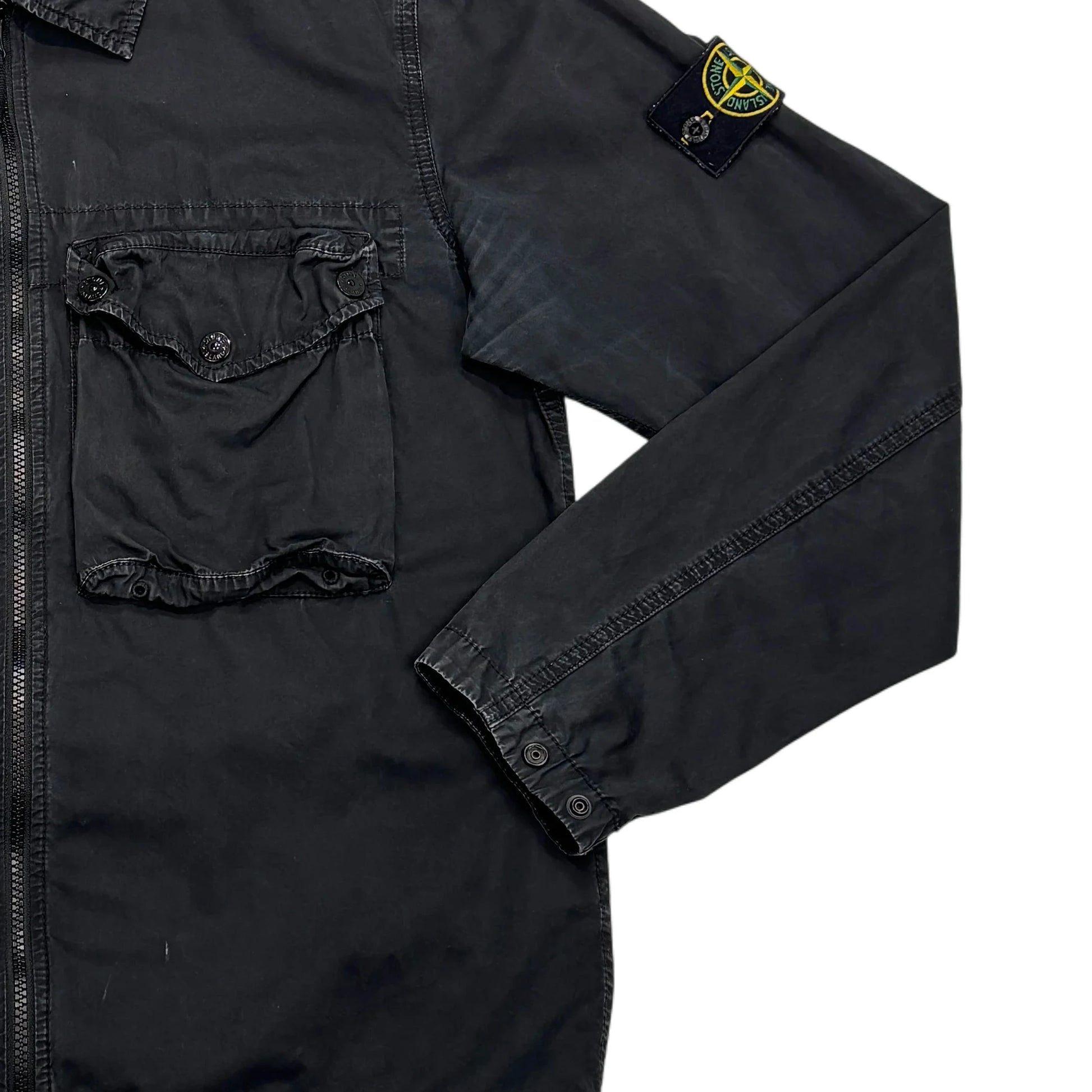 Stone Island Black Compass Patch Collared Overshirt Jacket